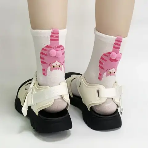 1 пара милых носков с котами и шариками, забавные дышащие хлопковые носки с кошачьим яйцом Тинкербелл, носки средней длины, новинка, подарки для любителей кошек