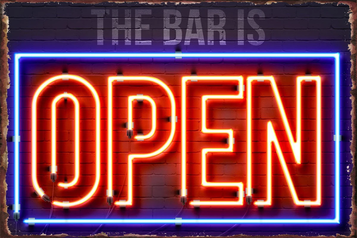 

The Bar Is Open Neon Sign Room Decoration Retro Vintage Metal Sign Tin Sign Tin Plates Wall Decor for Man Cave Cafe Pub Home 1