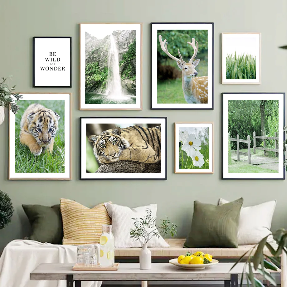 

Nature Fall Daisy Flower Deer Tiger Grass Wall Art Canvas Painting Nordic Posters And Prints Wall Pictures For Living Room Decor