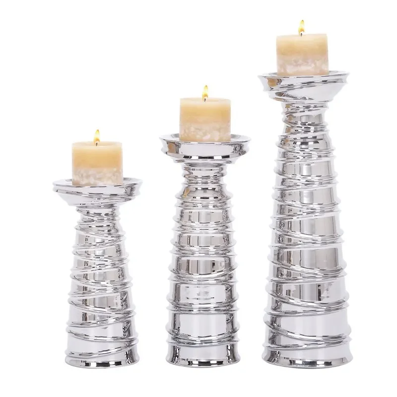 

3 Candle Silver Ceramic Candle Holder, Set of 3