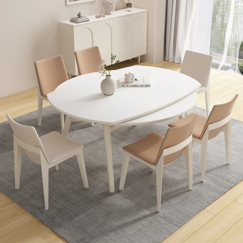 

White Extendable Dining Table Stands Wooden Minimalist Round Dining Table Waterproof Nordic Mesas De Comedor Home Furniture