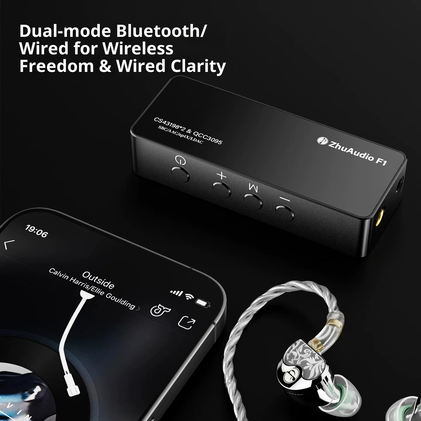 Фото Портативный Hi-Fi Bluetooth-усилитель для наушников Zhulinniao Tingyu F1 с двойным операционным усилителем CS43198+RT6863 и функцией высокопасового фильтра №3