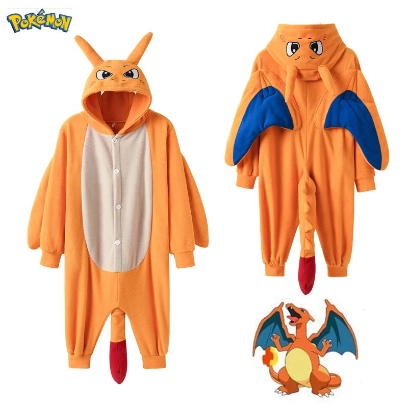 Комбинезон для косплея Pokemon Charizard для детей, костюм на Хэллоуин, рождественский подарок, цельнокроеная флисовая Пижама с драконом