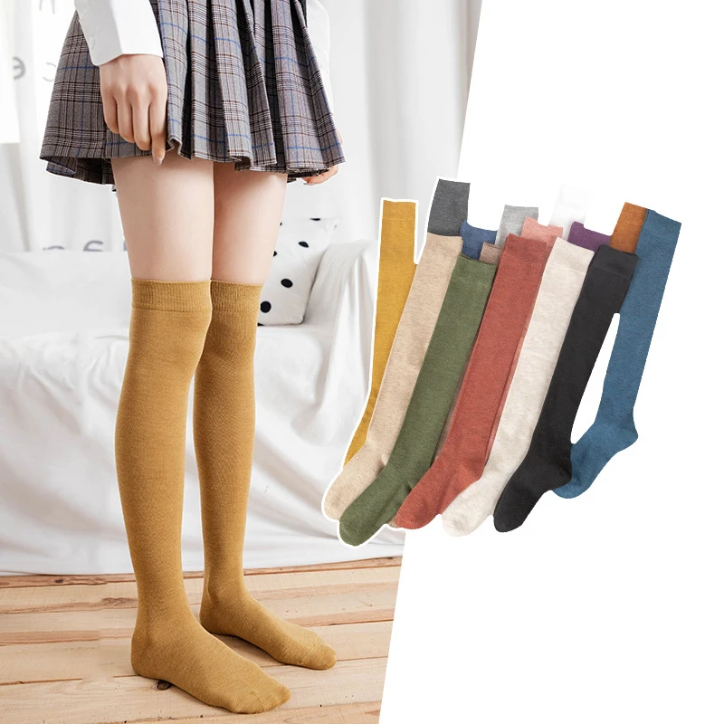 

Women Socks Over Knee Socks Black White Grey Color High Elastic Stockings Girls Student Autumn Spring Long Socks Leg Warmers