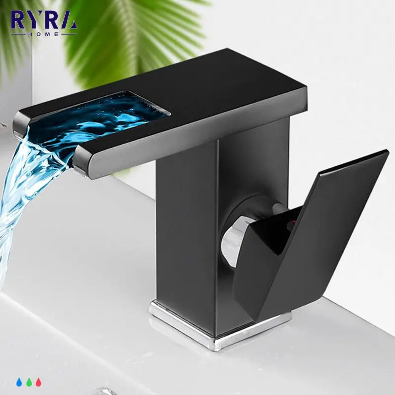 

LED Hydropower Faucet Bathroom Basin Brass Faucet Set Home Cold Hot Water Tri-color Light Sink Tap Powered By Water Flow Faucets