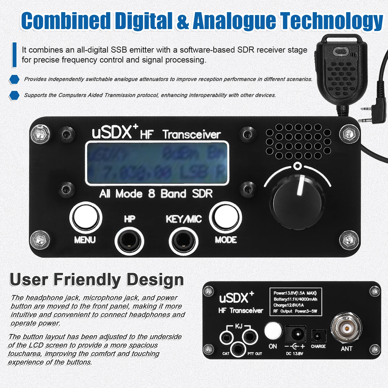USDR uSDX + Plus V2 10/15/17/20/30/40/60/80m 8 полос SDR все режимы высокая частота SSB QRP трансивер с