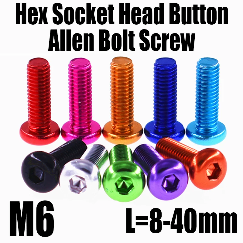 5PCS M6 L=8-40mm Colored Aluminum Alloy Hexagon Hex Socket Head Button Allen Bolt Screw Round Pan Head Hex Socket Screw