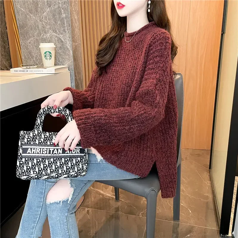 SimpleIdle стильный женский свитер однотонный пуловер с боковым разрезом свободный