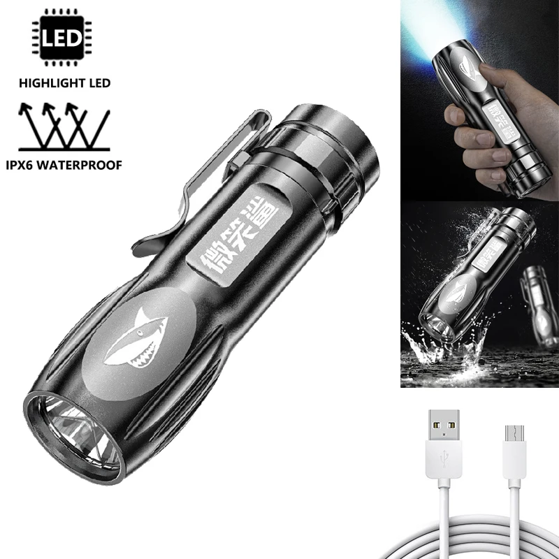 

Фонарик высокой мощности с фокусировкой, миниатюрный светодиодный фонарик, фонарь с USB-зарядкой, регулируемый водонепроницаемый светодиод...