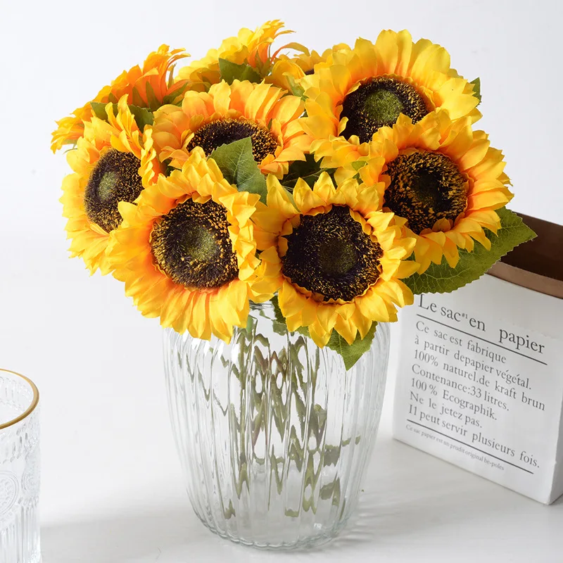 

3 шт., искусственные цветы подсолнуха для украшения дома Имитация Латиноамериканского подсолнечника, украшение для дома, искусственный шелк, ткань, цветы для пикника, Искусственные Свадебные Декоративные цветы