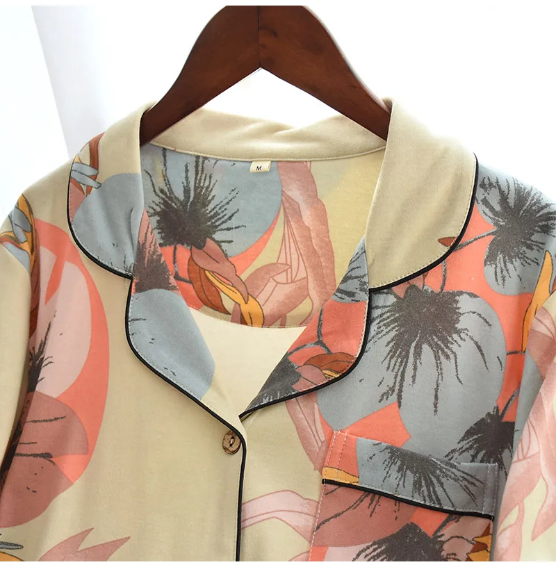 New Cotton Women's Short Sleeve Shorts Pajamas Set Womens Pajamas Large Floral Print Pajamas Set