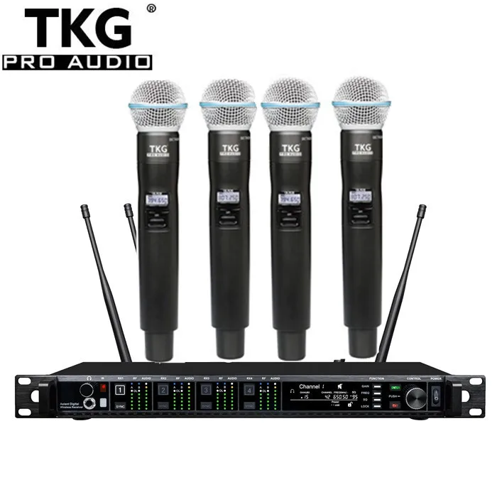 Фото TKG AD4Q 512-937 МГц uhf Беспроводная сценическая звуковая аудиогарнитура петличная беспроводная 4-канальная беспроводная микрофонная система №1