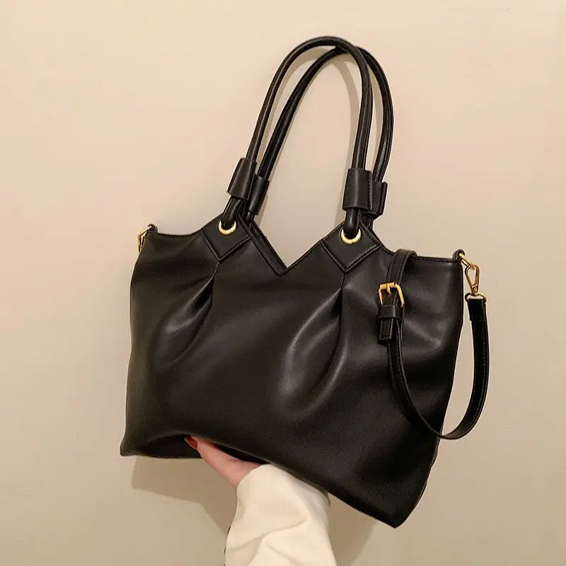 

Xiuya High Capacity Tote Bags for Women Black Fashion Autumn 2022 Messenger Bag Pu Leather All-match Solid Color Handbags