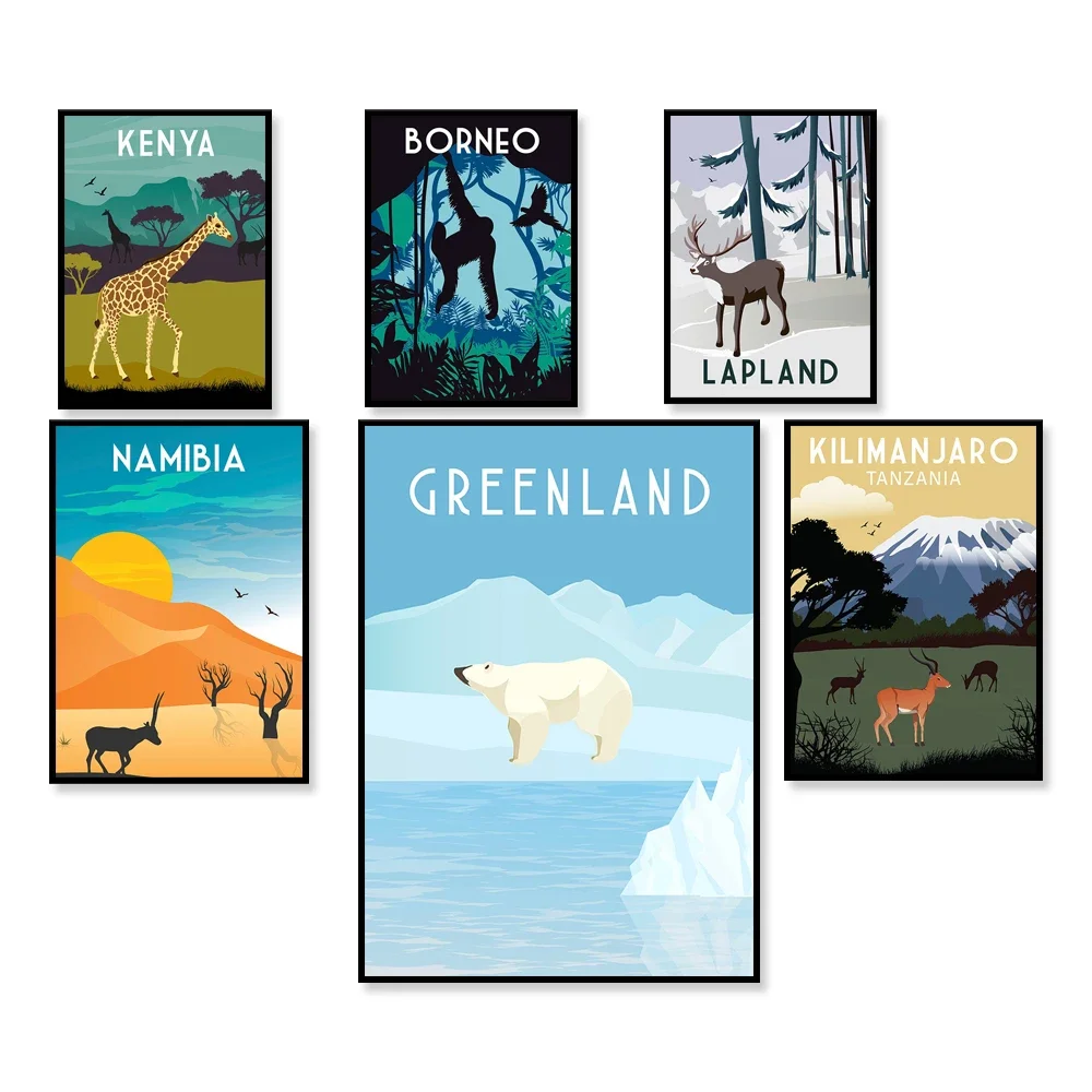 Винтажный туристический постер Кения Гора Килиманджаро Танзания Бороneo Африка