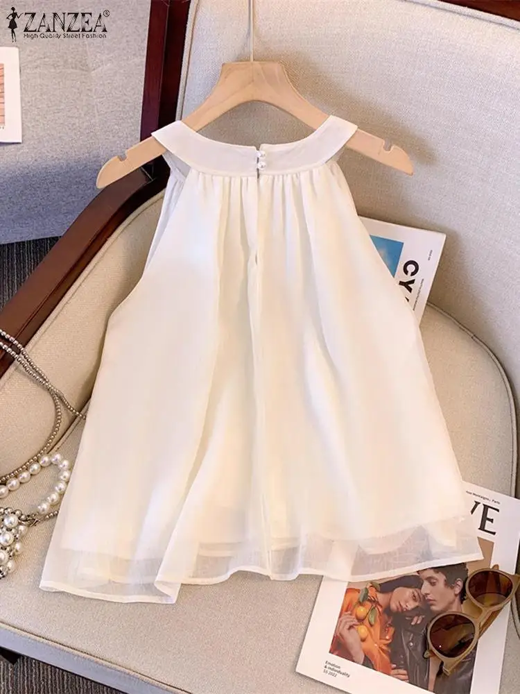 Корейские белые майки ZANZEA без рукавов летняя двойная шифоновая жилетка женские