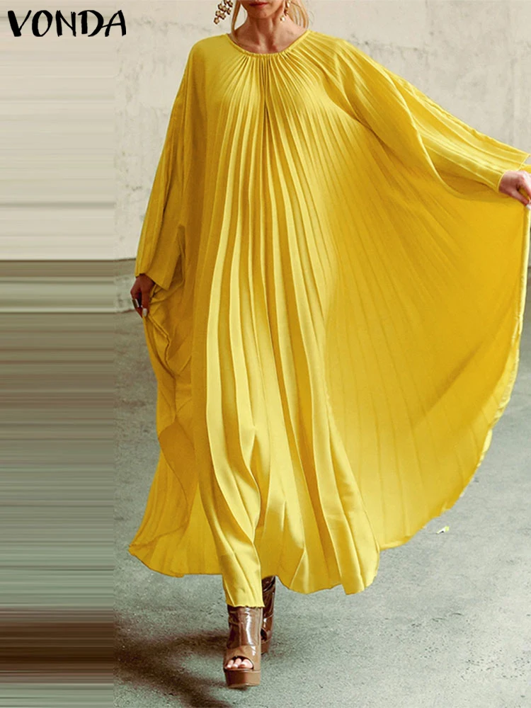 Женское длинное платье макси больших размеров 2024 VONDA повседневное однотонное