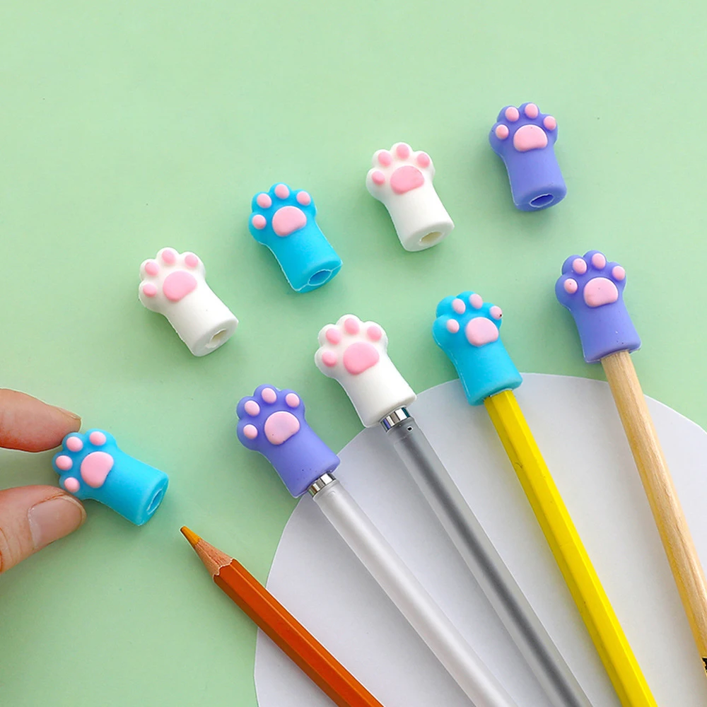 

3pcs Cute Cat Paw Pencil Cap Kawaii Pencil Extender Korean Stationery Portable Touch Pen Cover School Office Painting Supplies