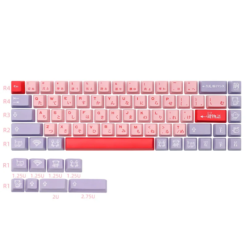 

76 клавиш тематическая раскраска сублимационный OEM профиль PBT набор клавиш подходит для Cherry MX GMK 61/ 64/ 68 механическая клавиатура