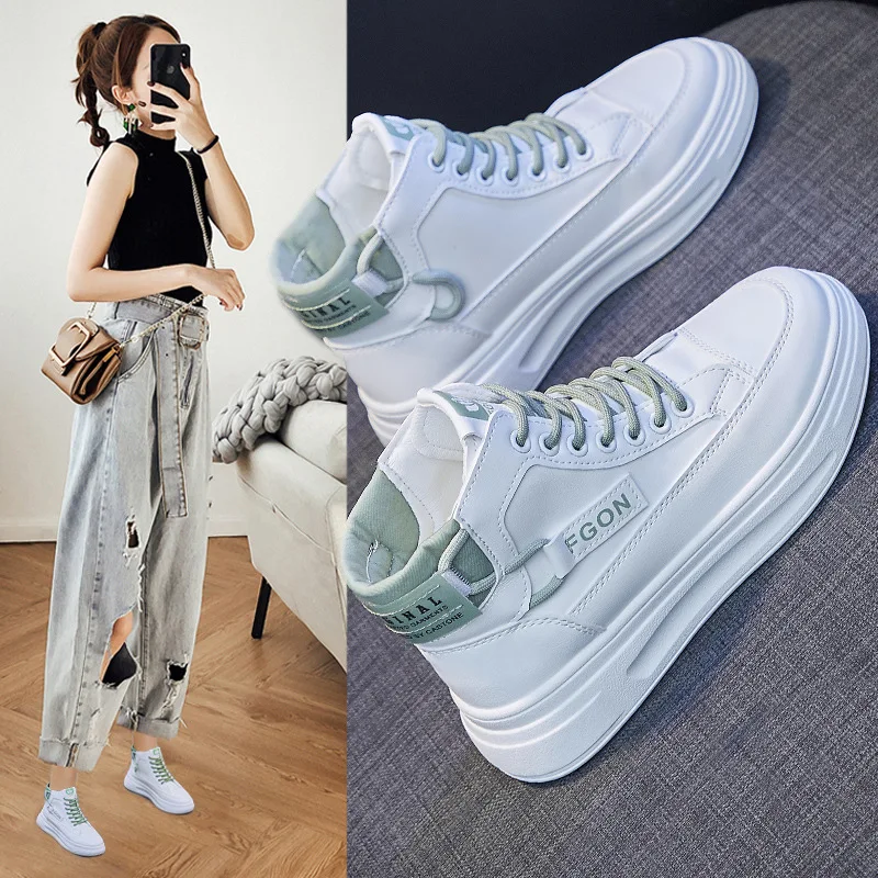 

Кроссовки женские с высоким верхом, маленькие белые, простая повседневная обувь для бега