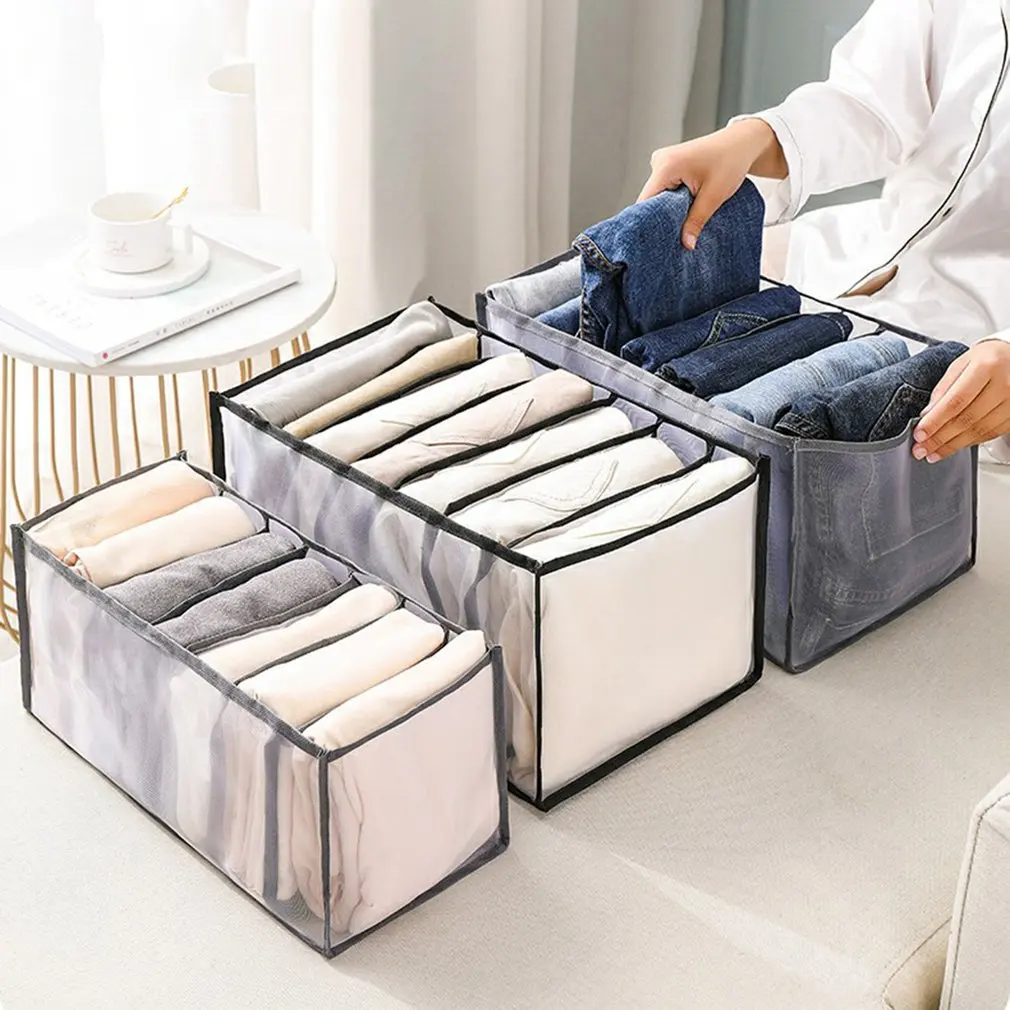 

Storage Box 7-mesh Transparent Storage Box For Jeans And Clothes Compartments For Sorting Boxes And Drawers For Clothes