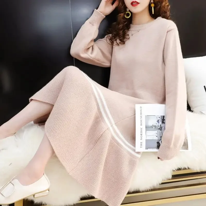 

Женское шерстяное длинное вязаное платье, свободное облегающее платье в Корейском стиле для осени и зимы, 2023