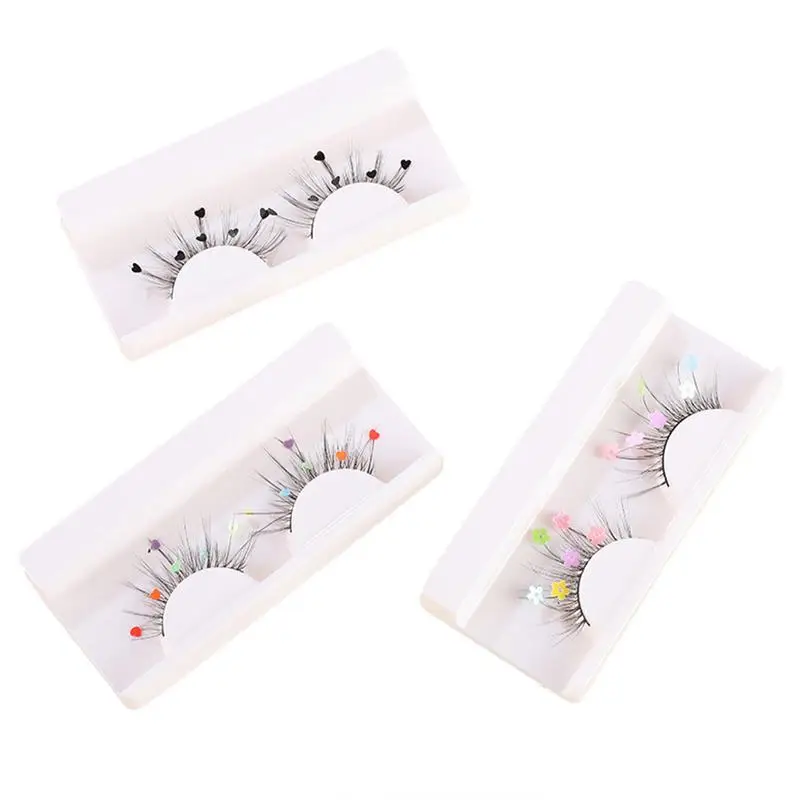 

False Lashes Fluffy Glitter Eyelashes 3D Fluffy False Eyelashes Glitter Lashes Natural Eyelashes Heart Flower Decorative Fake