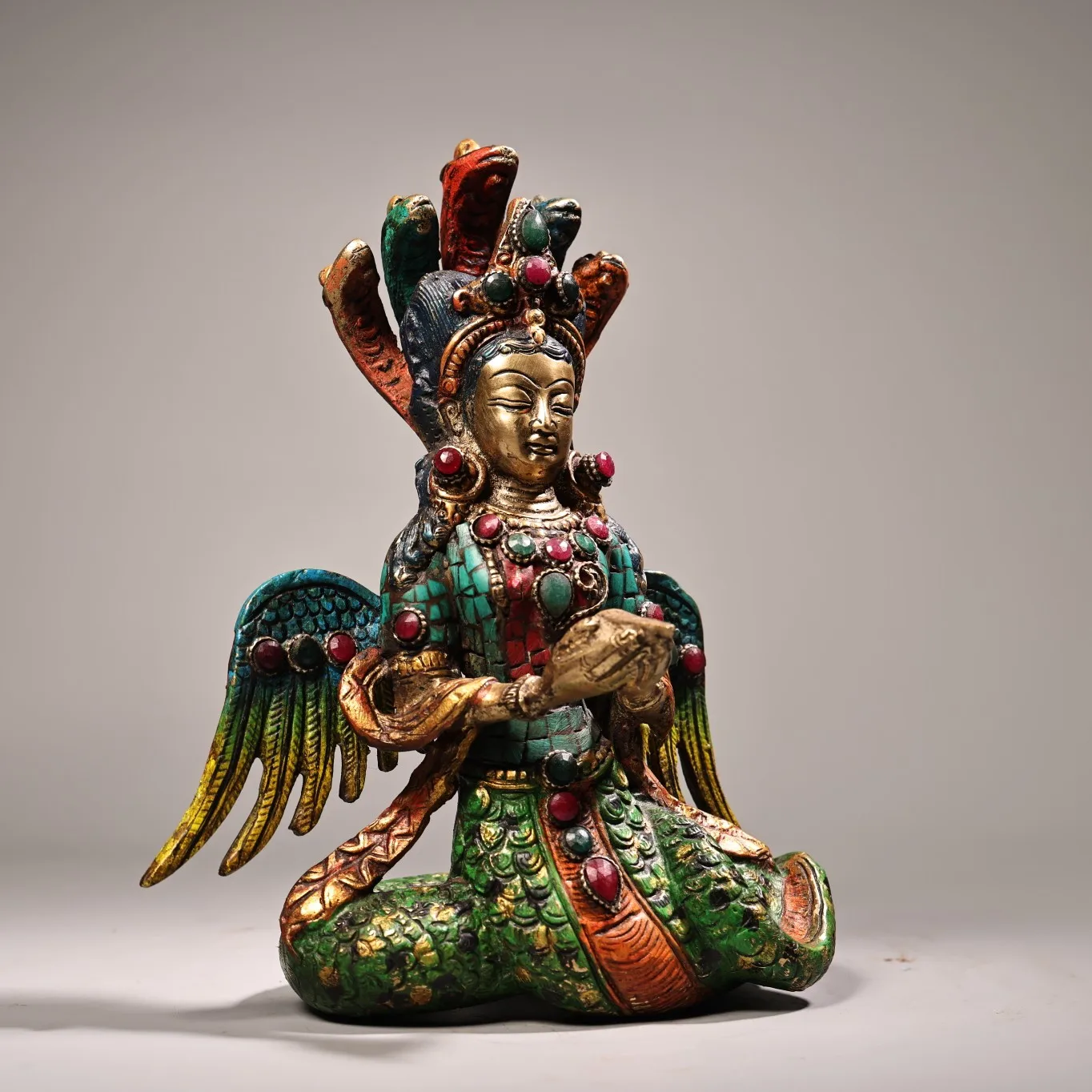 9-дюймовая коллекция тибетского храма старый бронзовый контур в золоте мозаика