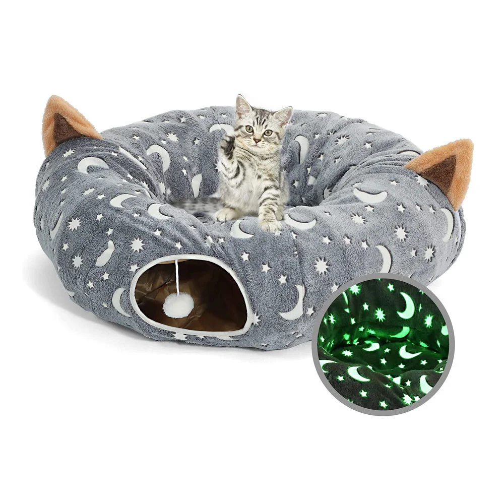 

Cat Tunnel Bed Tube with Cushion Playground Crinkle Collapsible Luminous Flannel 3FT for Large Cats Kittens Kitty Small Puppy