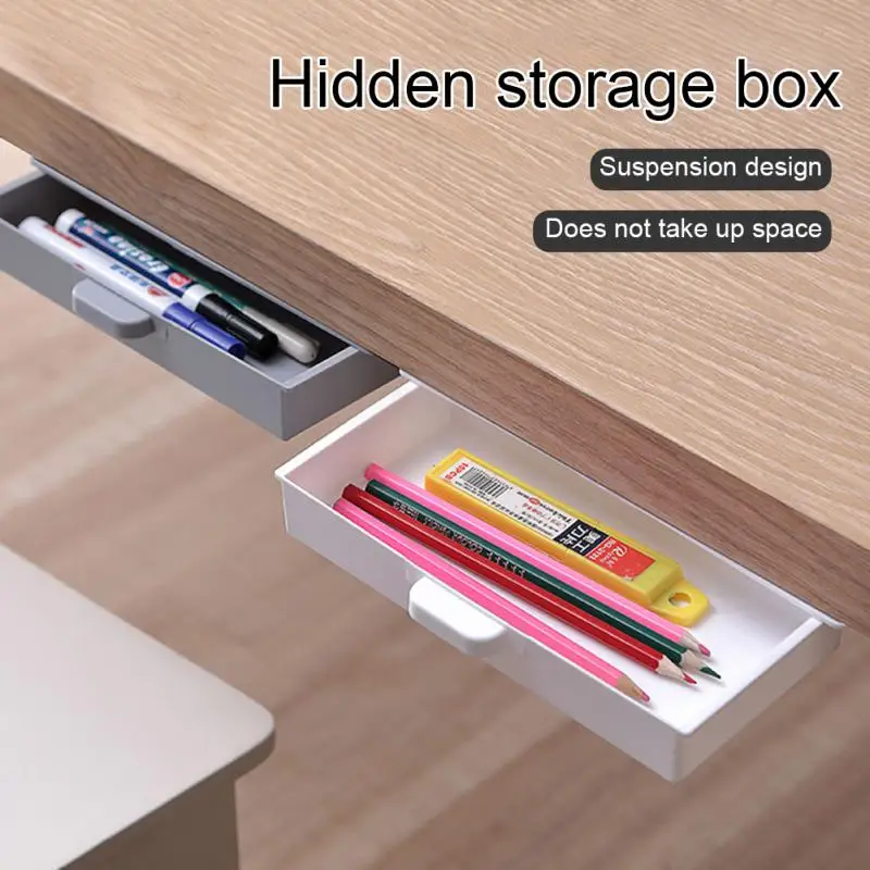 

Self Adhesive Storage Box Hole Free Cabinet Finishing Box Stationery Box Under Office Desk Self-adhesive Drawer Storage