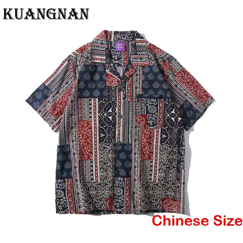 

KUANGNAN Printed Men Shirts High Quality Luxury Men's Shirt Korean Style Clothing Mens Clothes Tops Cool Blouse 2XL 2023 Summer