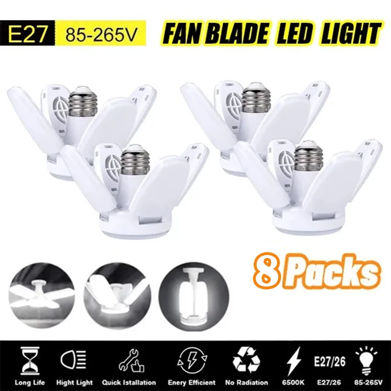 

LED Ceiling Light Bright Industrial Lighting Deformable Foldable 85-265V E26/27 Lamp Home Fan Blade Bulb For Garage Warehouse