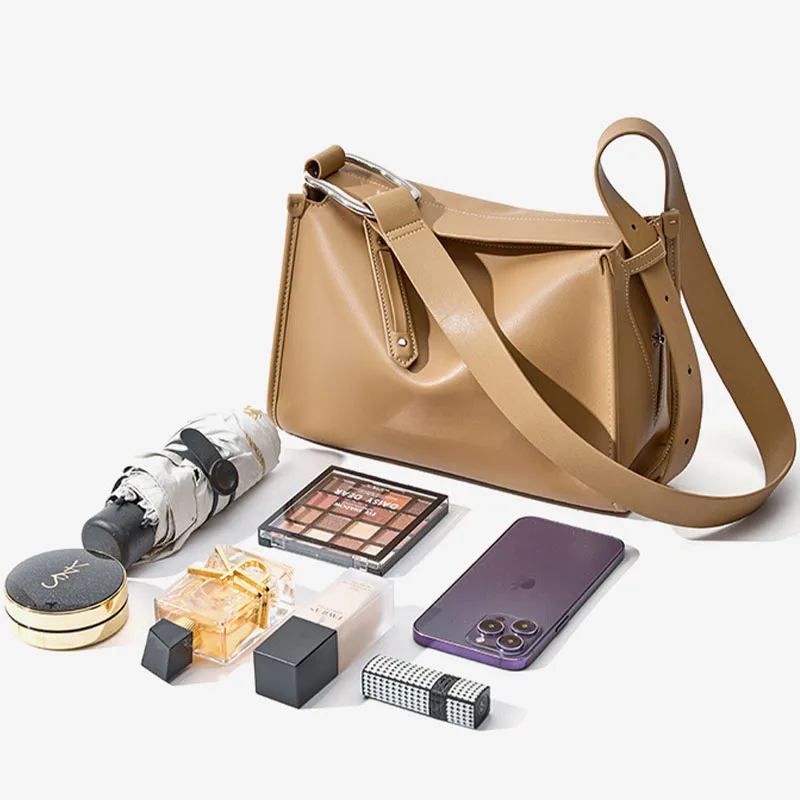 LOERSS Casual Pillow Bags for Women Mini Retro Shoulder Bag Genuine Leather Versatile Purse and Handbags Commute Shopping Bag