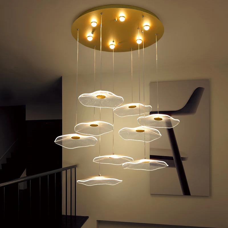 

Modern led chandelier golden designer living room dining room staircase Home Lighting Decoration pendant lotus leaf Chandelier