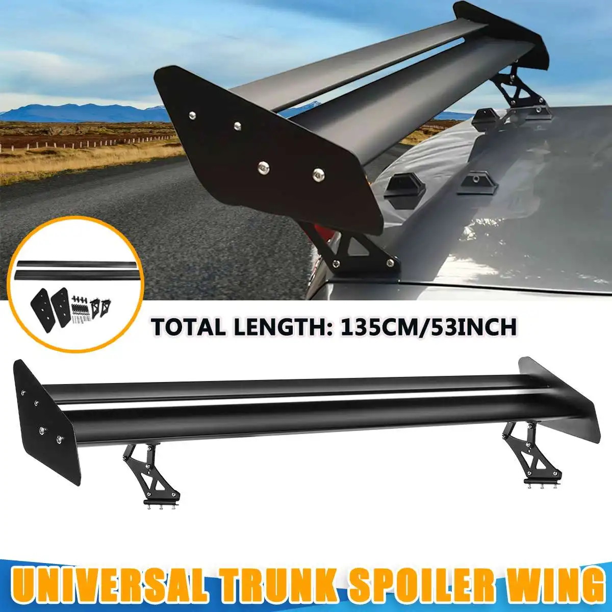 

135cm 53" Car Spoiler Rear Tuning Car Sedan GT Wing Racing Spoiler Aluminum Alloy Trunk Spoiler Adjustable For BMW/Honda/Passat