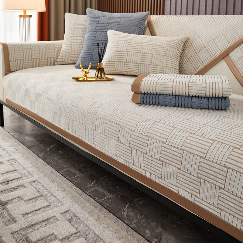 

Chenille Fabric Sofa Cover Thicken Corner Couch Covers Striped Grid Slipcover Pet Dog Kids Mat Sofa Cushion Blanket Live Room