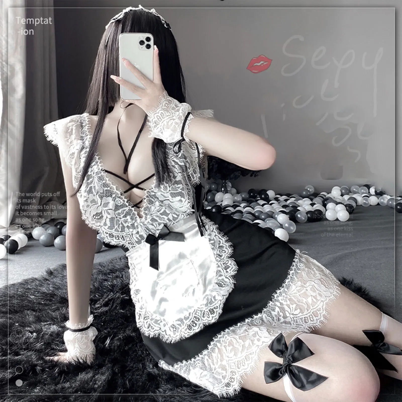 

Sexy Anime Cosplay Costume For Women Fancy French Maid Outfit Original Sexy Design Coffee Bar Attendant Dress With Lace Apron