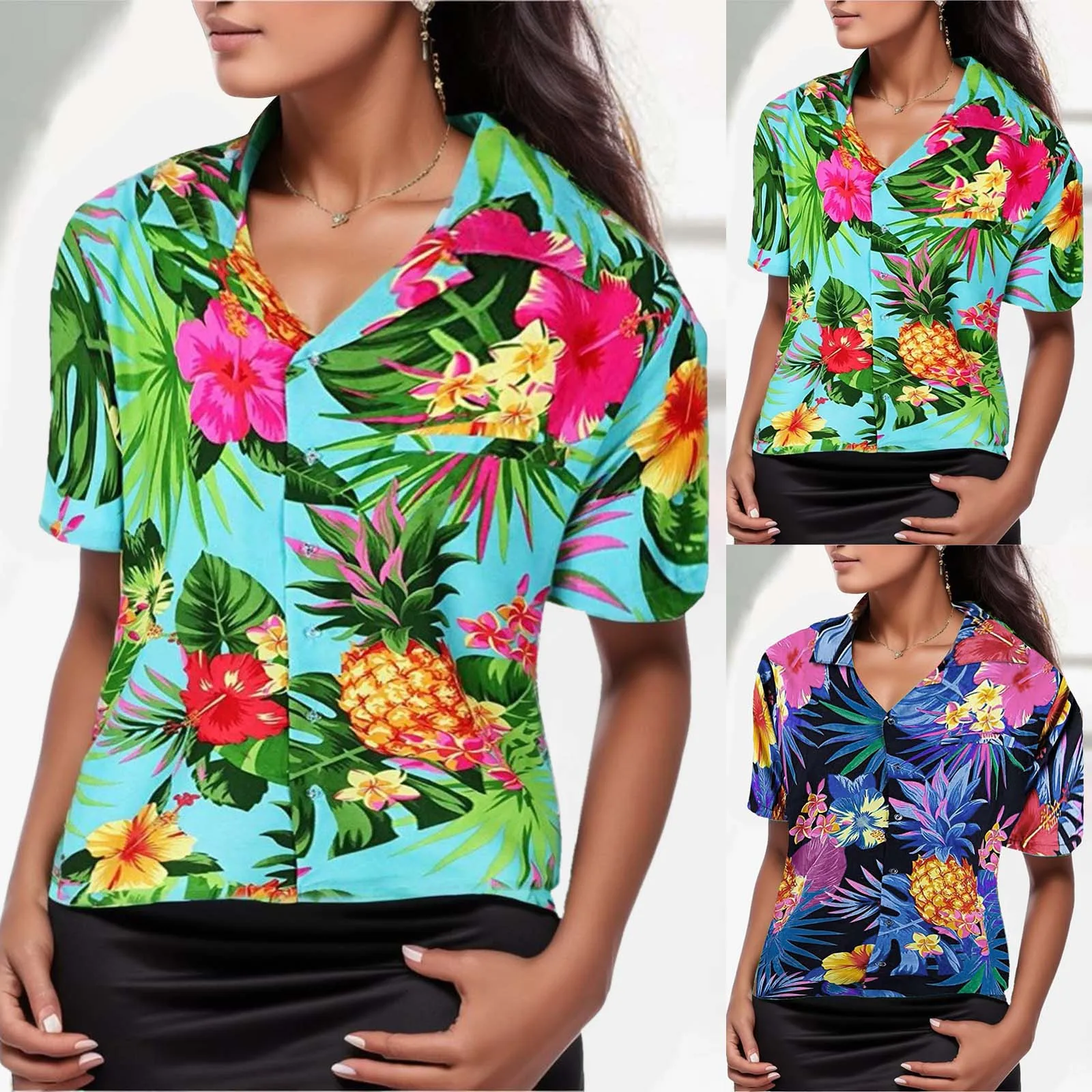 

2023 New Autumn Women Blouse Flowers Leaves Blouse Pineapple Round Neck Stretch Fitted Shirts Long Sleeve Shirts Fall Clothes