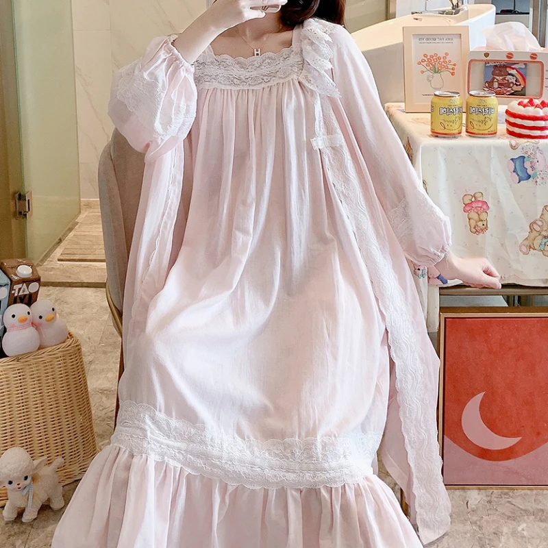 Халат женский длинный из чистого хлопка винтажный пеньюар ночная рубашка в