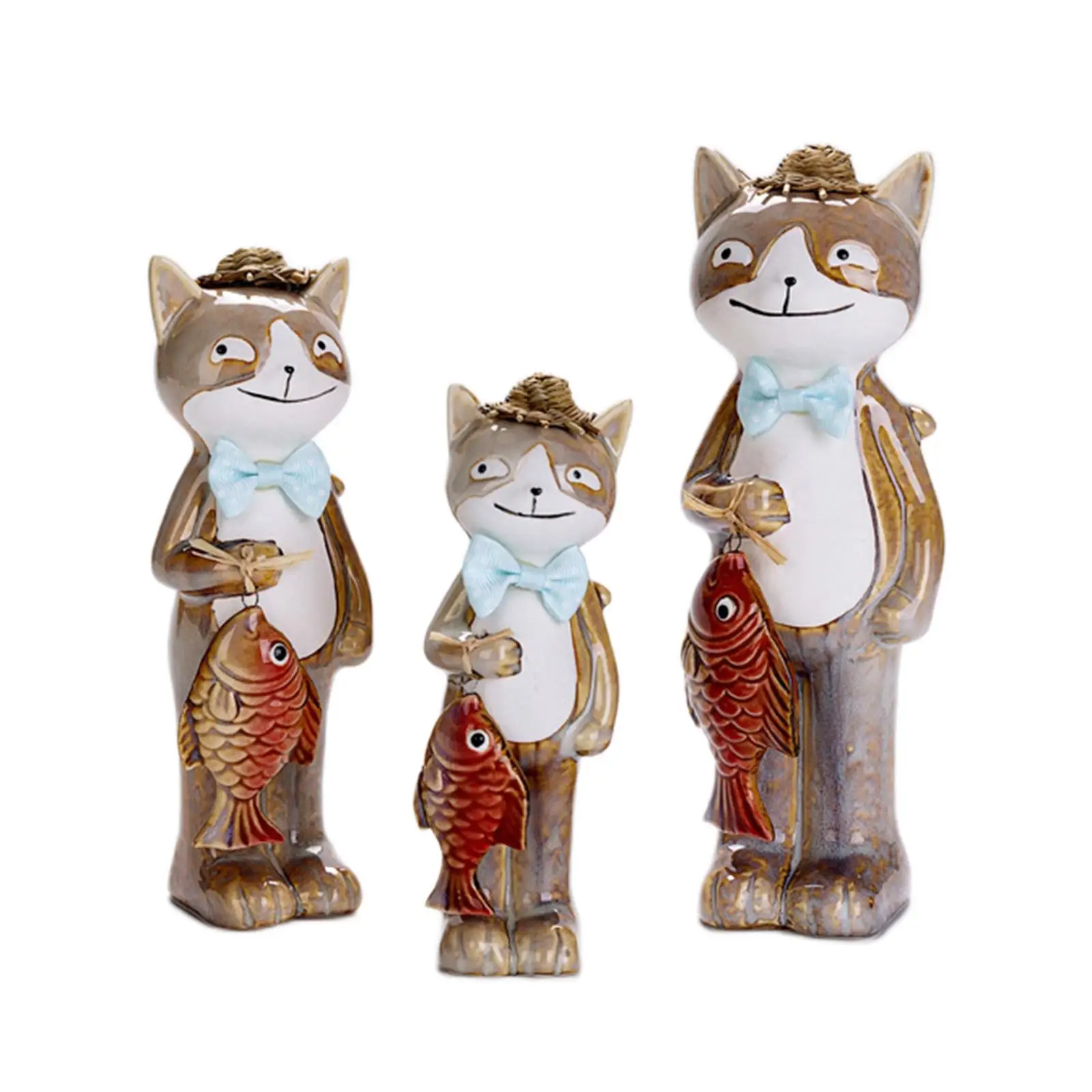 

3x Garden Figurines Table Centerpiece Animal Ornament Cat Family Statues Decor