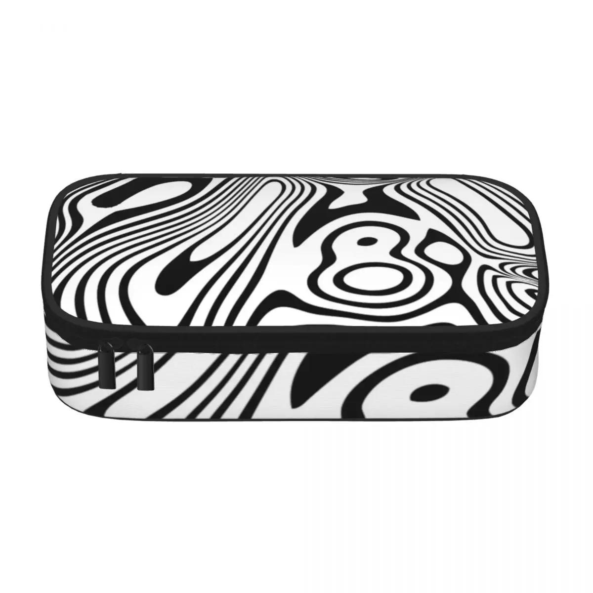 Black And White Marble Pattern Pencil Case Visual Contrast Stripe Abstract Large Capacity For Teens Elementary School Pen Pouch