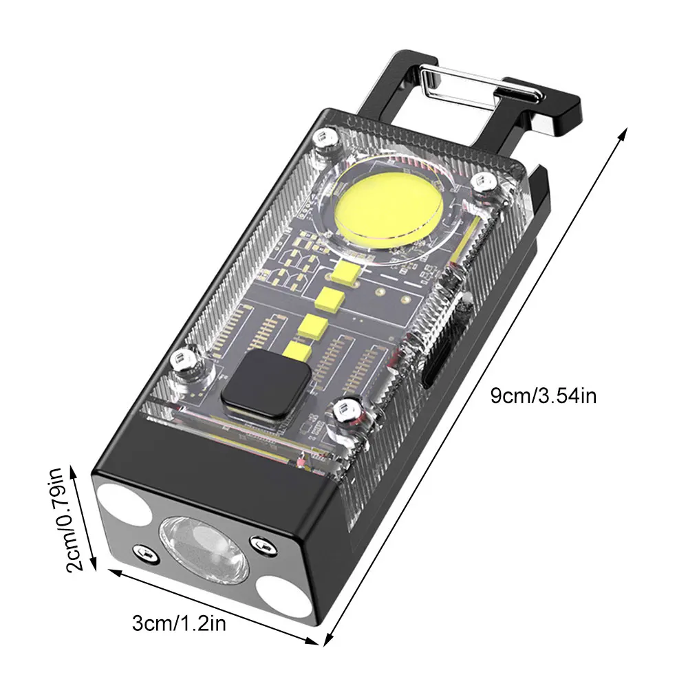 Прозрачный брелок светодиодный фонарик COB 500LM солнечный Type-C USB перезаряжаемый