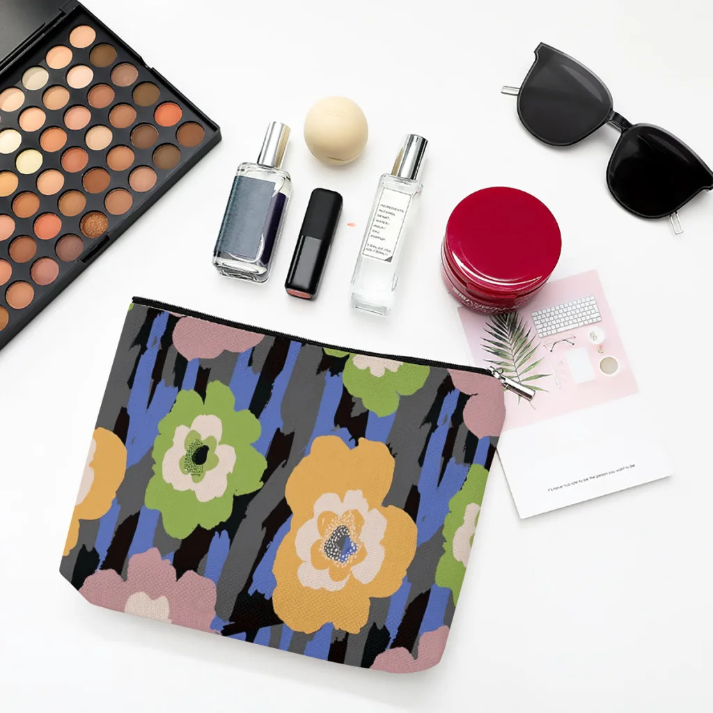 

Abstract Flowers Linen Women Cosmetic Bag Pattern Design Makeup Pouch Lady Tote Purse Travel Organizer Case