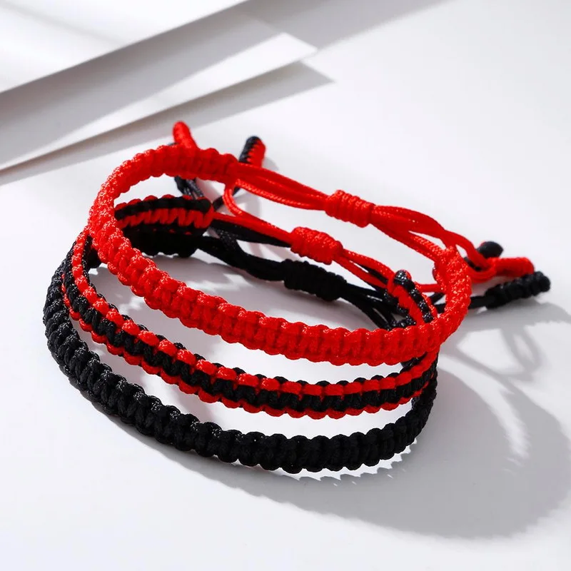 

20pcs Colorful Hand Woven King Kong Knot Flat Knot Red Black Lucky Bracelet Couple Friendship Bracelet