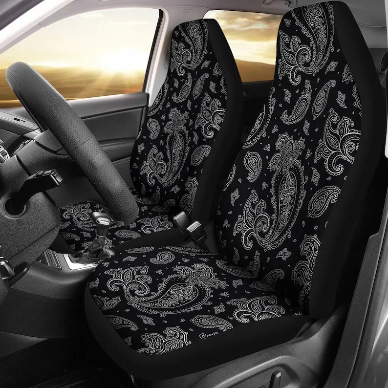 

Black White Classy Elegant Decor Car Seat Covers Pair, 2 Front Seat Covers, Car Seat Protector, Car Accessories