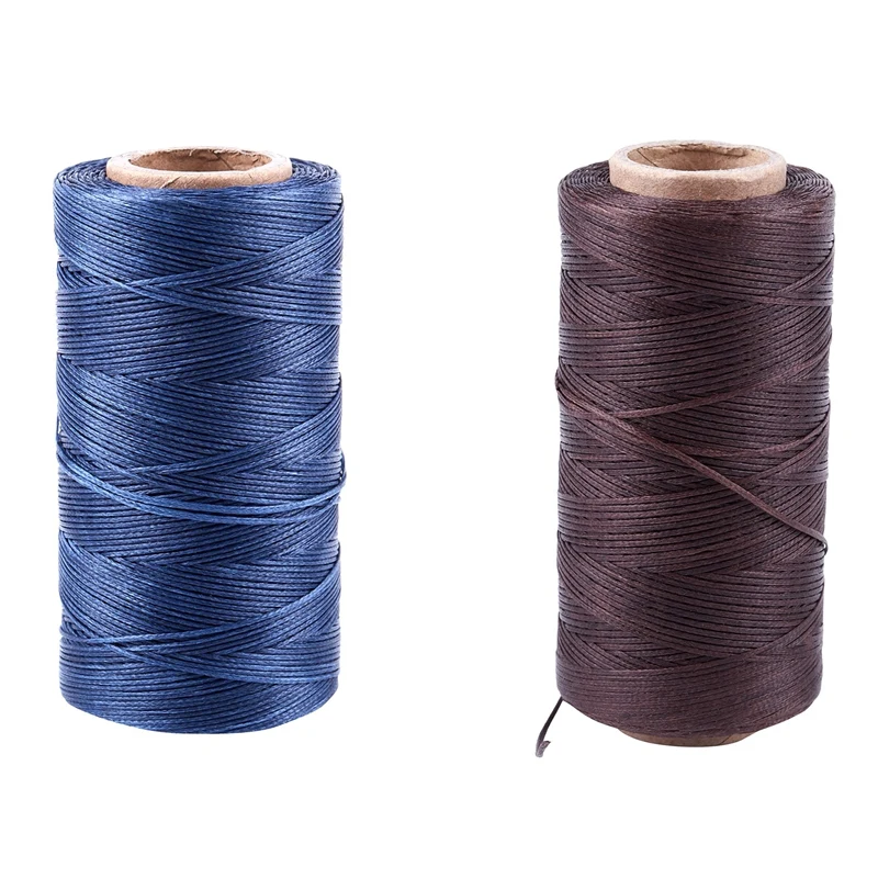 

2 Pcs 260M 150D 1MM Leather Sewing Waxed Wax Thread Hand Needle Cord Craft DIY New Dark Brown & Dark Blue