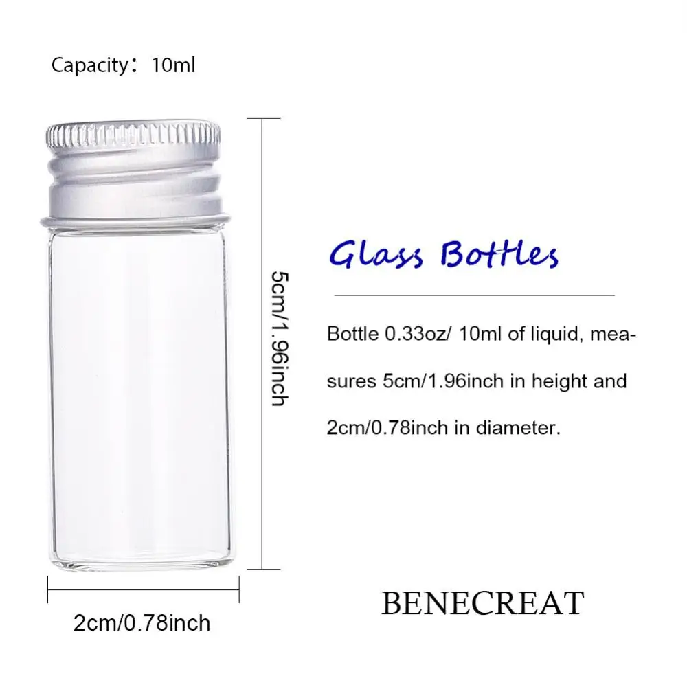 20pcs Mini Clear Glass Bottles 10ml Empty Jars with Screw Aluminum Cap for Spice Beads Craft Parts Storage Vials Jewelry Display