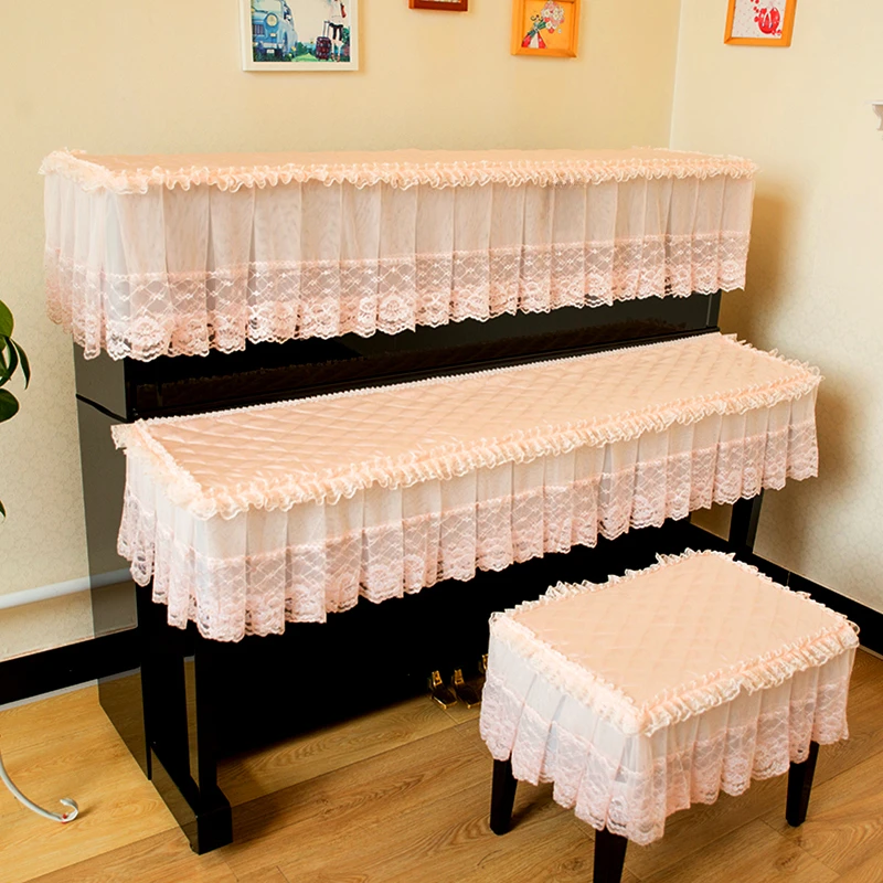 

High End Light Luxury Piano Cover Set of Three Pieces Lace Dustproof Piano Cover Quilted Not Easily Deformed Piano Bench Cover