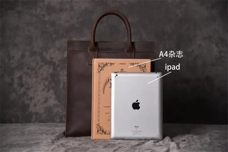 Fashion vintage genuine leather men women's briefcase simple business crazy horse cowhide work file handbag laptop shoulder bag