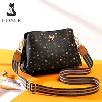 FOXER Brand Female Leather Wide Weave Shoulder Bag Commuter Office Lady PVC Monogram Design Crossbody Bag Small Purse For Female