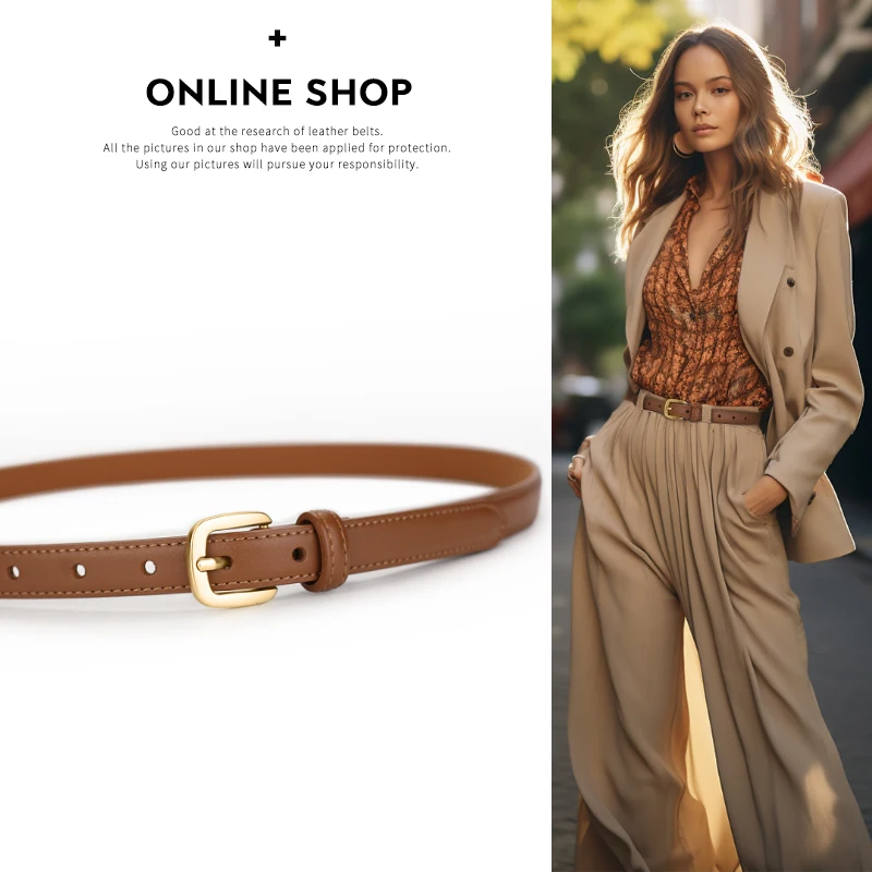 Belt Girls Genuine Leather Brown Retro Simple and Versatile Narrow Decoration with Skirts Suit Jeans Strap
